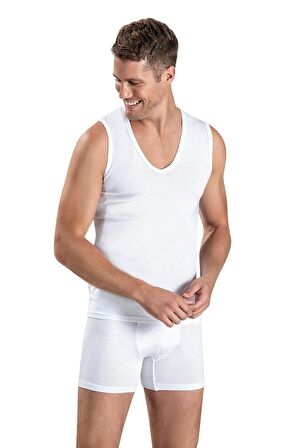 Jiber Erkek Derin V Yaka Sıfır Kol Likralı Fanila Atlet 117 - 3 Adet