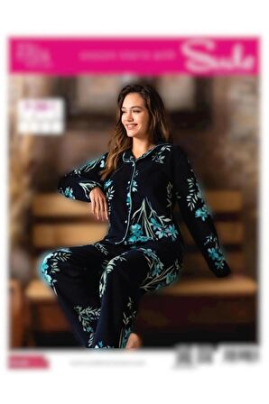 Sude Kadın Gömlek Önden Düğmeli Polar Desenli Pijama Takımı P200/1- 1 Adet