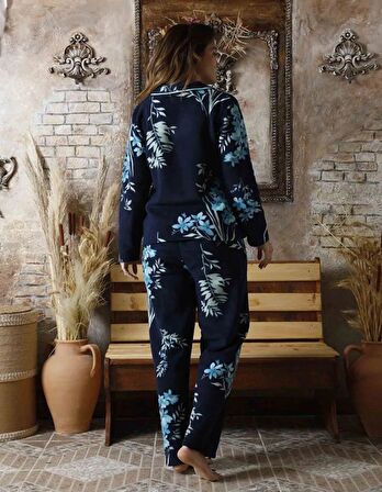 Sude Kadın Gömlek Önden Düğmeli Polar Desenli Pijama Takımı P200/1- 1 Adet