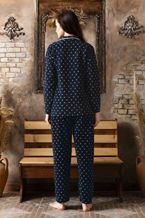Sude Kadın Gömlek Önden Düğmeli Polar Desenli Pijama Takımı P200/124 - 1 Adet