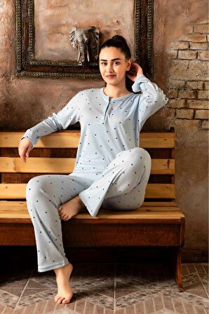 Sude Kadın Bambu İnterlok Uzun Kol V Yaka İnce Pijama Takımı 5013 - 1 Adet
