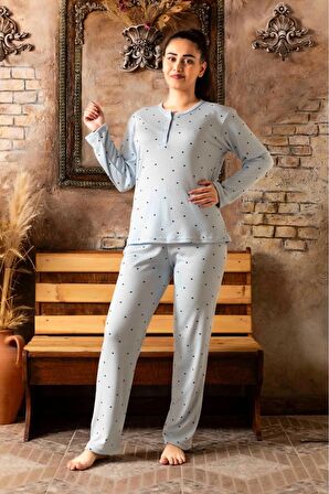 Sude Kadın Bambu İnterlok Uzun Kol V Yaka İnce Pijama Takımı 5013 - 1 Adet