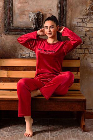 Sude Kadın Kışlık Bisiklet Yaka Kadife Pijama Takımı K803/97 - 1 Adet