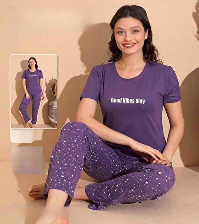 Boyraz Kadın Milan Bisiklet Yaka İnce Kısa Kol Pijama Takımı 11008 - 1 Adet