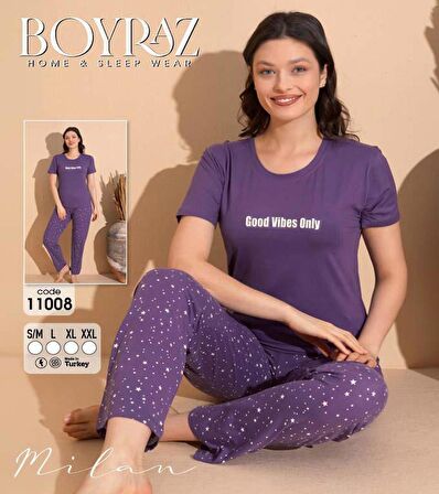 Boyraz Kadın Milan Bisiklet Yaka İnce Kısa Kol Pijama Takımı 11008 - 1 Adet