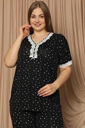 Pijamoni Kadın Viskon Büyük Beden Kısa Kol V Yaka İnce Pijama Takımı 7530/2 - 1 Adet