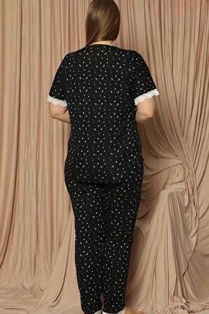 Pijamoni Kadın Viskon Büyük Beden Kısa Kol V Yaka İnce Pijama Takımı 7530/2 - 1 Adet