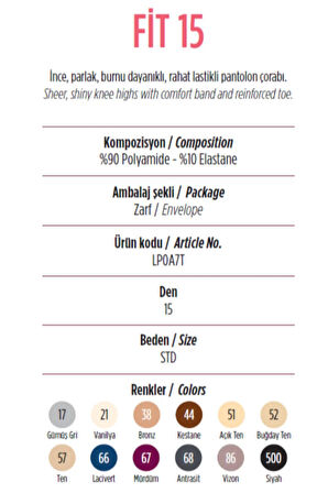 Penti Kadın Fit İnce Parlak Diz Altı 15 Den Pantolon Çorabı PLP500 - 6 Adet