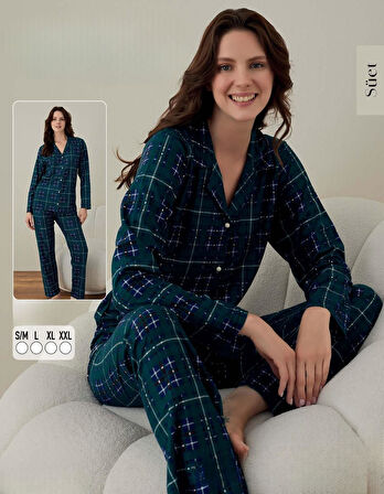 Boyraz Kadın Süet Boydan Düğmeli Pijama Takımı 02005 - 1 Adet