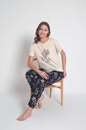 Senfoni Kadın Bisiklet Yaka Kısa Kol Pamuklu Pijama Takımı 6043 -1 Adet