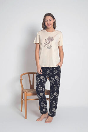 Senfoni Kadın Bisiklet Yaka Kısa Kol Pamuklu Pijama Takımı 6043 -1 Adet