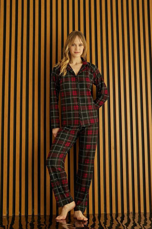 Pijamoni Kadın Süet Önden Düğmeli Likralı Pijama Takımı 5 - 1 Adet