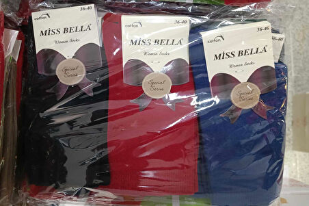 Miss Bella Kadın Pamuklu Soket Düz Koyu Pastel Çorap 01 - 12 Adet