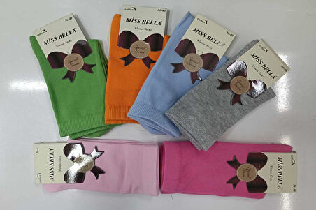 Miss Bella Kadın Pamuklu Soket Düz Açık Pastel Çorap 02 - 6 Adet