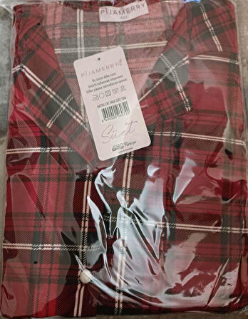 Pijamerry Kadın Büyük Beden Gömlek Yaka Süet Uzun Kol Pijama Takımı 5269- 1 Adet