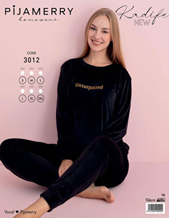 Pijamerry Kadın Kışlık Bisiklet Yaka Kadife Pijama Takımı 3012 - 1 Adet