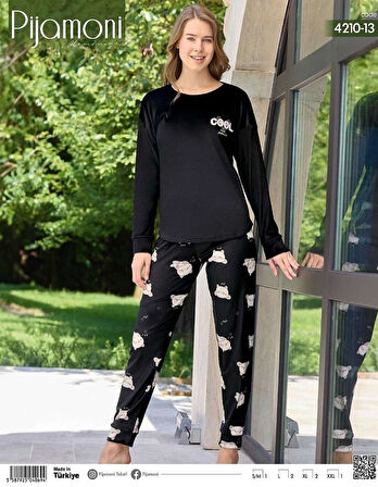 Pijamoni Kadın Kışlık Bisiklet Yaka Likralı Kadife Pijama Takımı 4210/13- 1 Adet
