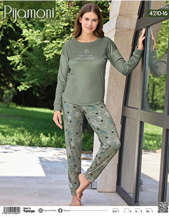 Pijamoni Kadın Kışlık Bisiklet Yaka Likralı Kadife Pijama Takımı 4210/16- 1 Adet