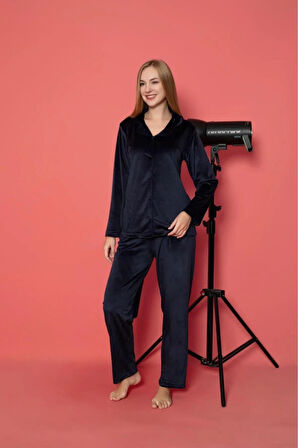 Charme Kadın Kışlık Gömlek Yaka Kadife Pijama Takımı P301/515- 1 Adet