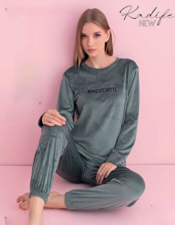 Pijamerry Kadın Kışlık Bisiklet Yaka Kadife Pijama Takımı 3036Y - 1 Adet