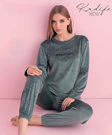 Pijamerry Kadın Kışlık Bisiklet Yaka Kadife Pijama Takımı 3036SY - 1 Adet