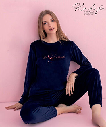 Pijamerry Kadın Kışlık Bisiklet Yaka Kadife Pijama Takımı 3037L - 1 Adet