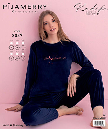 Pijamerry Kadın Kışlık Bisiklet Yaka Kadife Pijama Takımı 3037L - 1 Adet