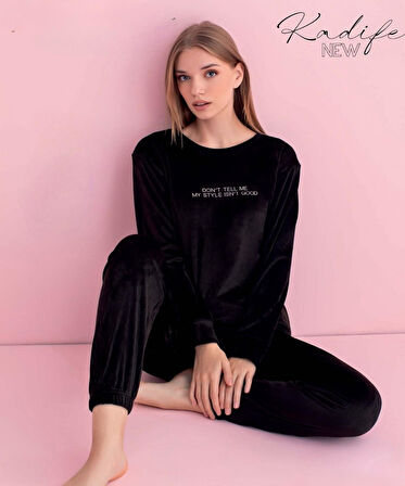 Pijamerry Kadın Kışlık Bisiklet Yaka Kadife Pijama Takımı 3050S - 1 Adet