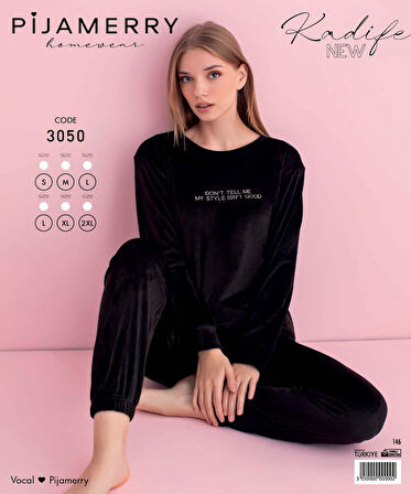 Pijamerry Kadın Kışlık Bisiklet Yaka Kadife Pijama Takımı 3050S - 1 Adet