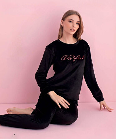 Pijamerry Kadın Kışlık Bisiklet Yaka Kadife Pijama Takımı 3051S - 1 Adet