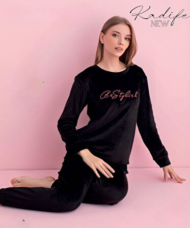 Pijamerry Kadın Kışlık Bisiklet Yaka Kadife Pijama Takımı 3051S - 1 Adet