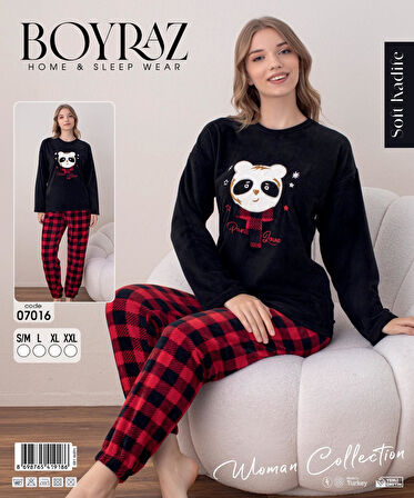 Boyraz Kadın Kışlık Bisiklet Yaka Soft Kadife Pijama Takımı 07016 - 1 Adet