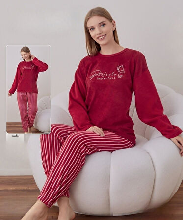 Boyraz Kadın Kışlık Bisiklet Yaka Soft Kadife Pijama Takımı 07021 - 1 Adet