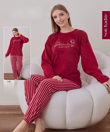 Boyraz Kadın Kışlık Bisiklet Yaka Soft Kadife Pijama Takımı 07021 - 1 Adet