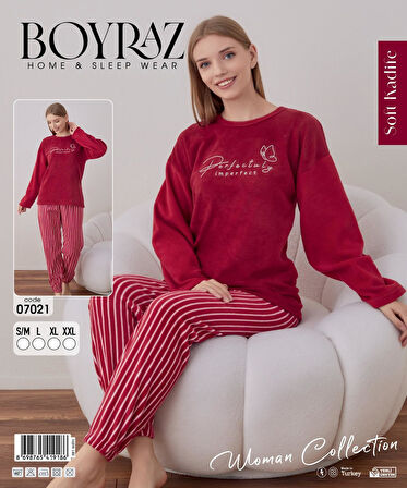 Boyraz Kadın Kışlık Bisiklet Yaka Soft Kadife Pijama Takımı 07021 - 1 Adet
