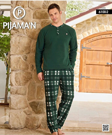 Pijamoni Erkek Düğme Yaka Kışlık Polar Pijama Takımı 6100/2 - 1 Adet