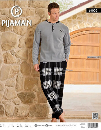 Pijamoni Erkek Düğme Yaka Kışlık Polar Pijama Takımı 6100/3 - 1 Adet