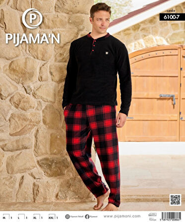 Pijamoni Erkek Düğme Yaka Kışlık Polar Pijama Takımı 6100/7 - 1 Adet