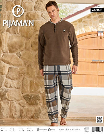 Pijamoni Erkek Düğme Yaka Kışlık Polar Pijama Takımı 6100/11 - 1 Adet