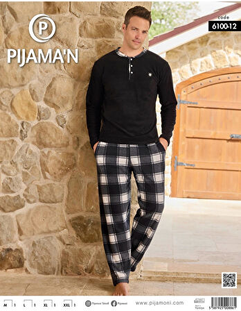 Pijamoni Erkek Düğme Yaka Kışlık Polar Pijama Takımı 6100/12 - 1 Adet