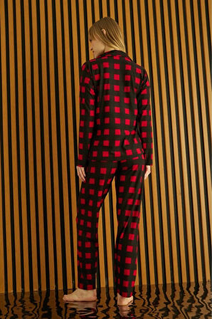 Pijamoni Kadın Süet Önden Düğmeli Likralı Pijama Takımı 3K - 1 Adet