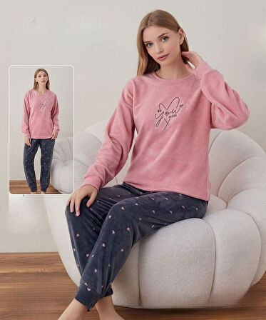 Boyraz Kadın Kışlık Bisiklet Yaka Soft Kadife Pijama Takımı 07035 - 1 Adet