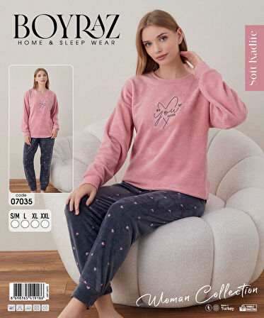 Boyraz Kadın Kışlık Bisiklet Yaka Soft Kadife Pijama Takımı 07035 - 1 Adet