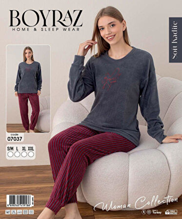 Boyraz Kadın Kışlık Bisiklet Yaka Soft Kadife Pijama Takımı 07037 - 1 Adet