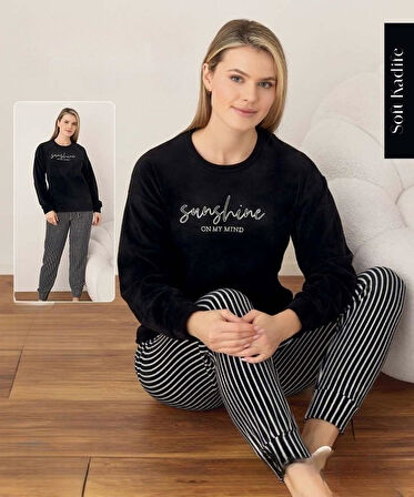 Boyraz Kadın Kışlık Bisiklet Yaka Soft Kadife Pijama Takımı 07041 - 1 Adet