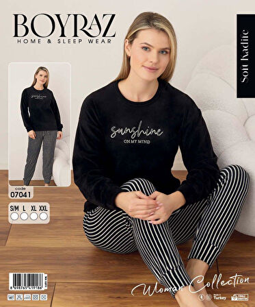 Boyraz Kadın Kışlık Bisiklet Yaka Soft Kadife Pijama Takımı 07041 - 1 Adet