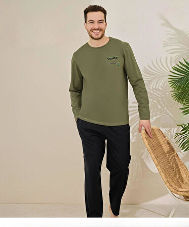 Pijamoni Erkek Pamuklu Bisiklet Yaka Uzun Kol İnce Pijama Takımı 6150/1 - 1 Adet