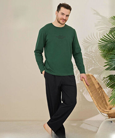 Pijamoni Erkek Pamuklu Bisiklet Yaka Uzun Kol İnce Pijama Takımı 6150/14 - 1 Adet