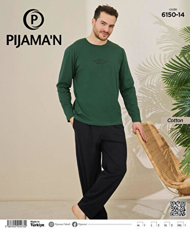 Pijamoni Erkek Pamuklu Bisiklet Yaka Uzun Kol İnce Pijama Takımı 6150/14 - 1 Adet