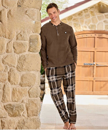 Pijamoni Erkek Düğme Yaka Kışlık Polar Pijama Takımı 6100/4 - 1 Adet